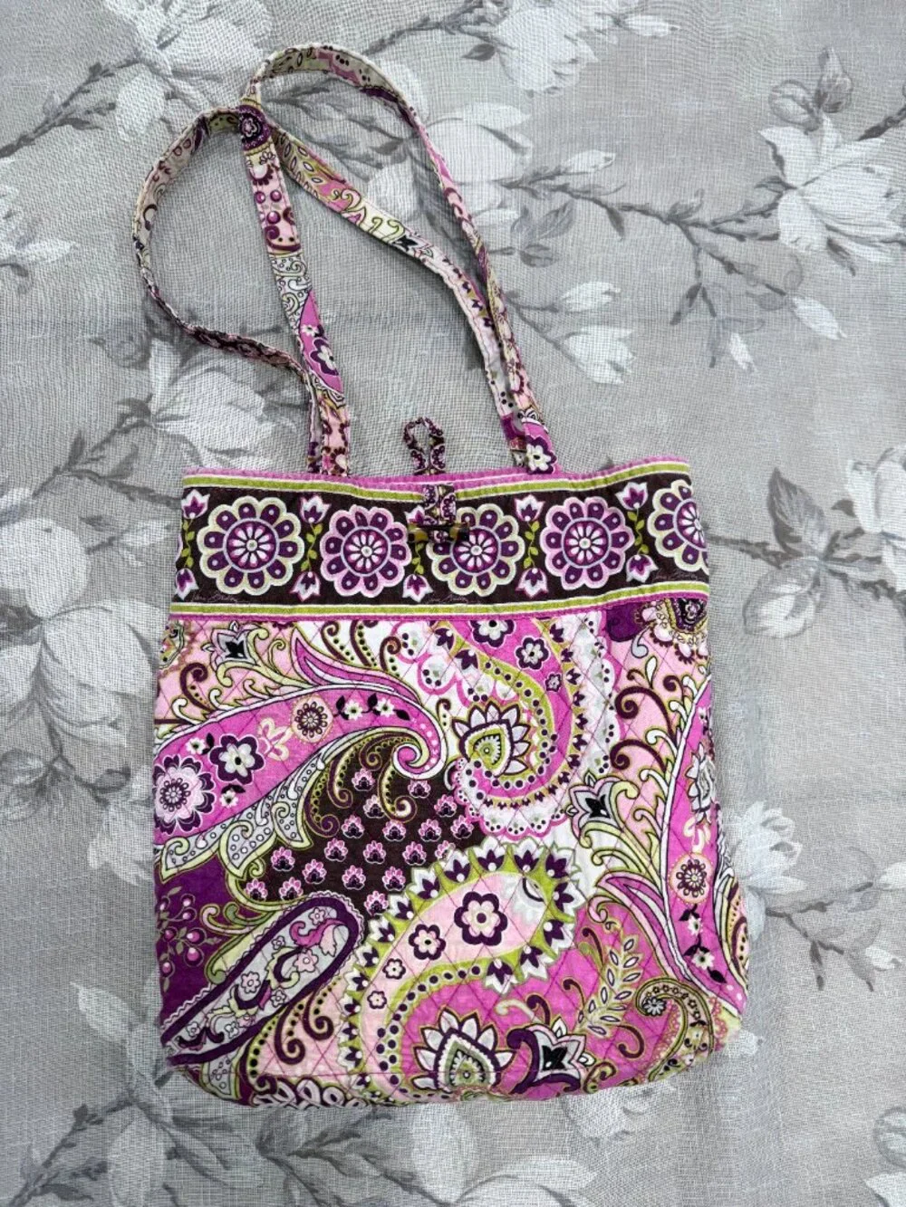 Vera Bradley Very Berry Paisley Quilted Tote Pink Purple Floral Paisley Retired